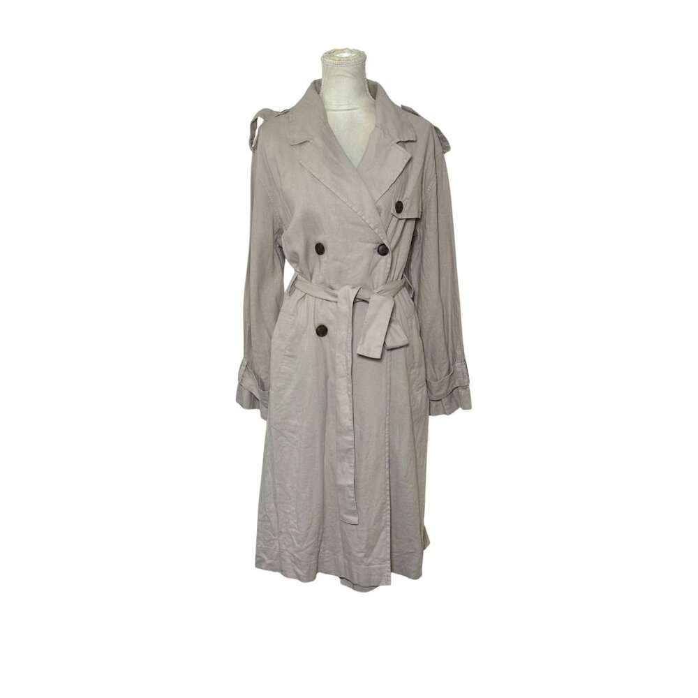 A New Day Women's Linen Long Sleeve Belted Trench Coat Tan Size XL Fall Fashion